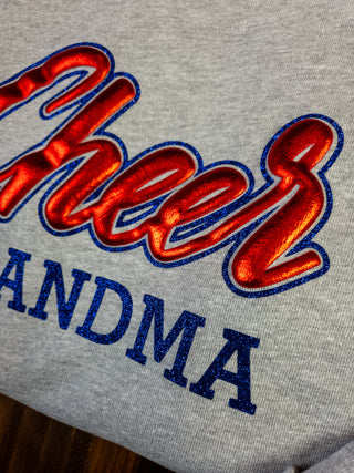 Cheer Grandma Athletic Gray Sponge Fleece Crewneck Sweatshirt - Metallic Puff and Sparkle Print