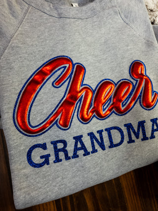 Cheer Grandma Athletic Gray Sponge Fleece Crewneck Sweatshirt - Metallic Puff and Sparkle Print