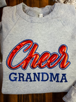 Cheer Grandma Athletic Gray Sponge Fleece Crewneck Sweatshirt - Metallic Puff and Sparkle Print