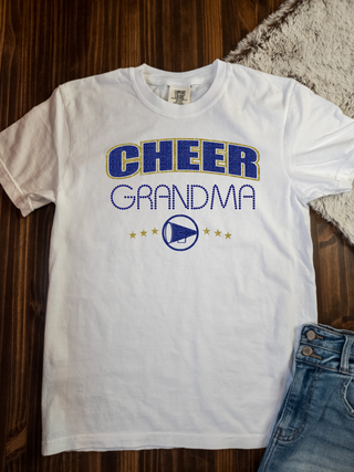 Cheer Grandma Rhinestone Dyed Top - Blue/Gold