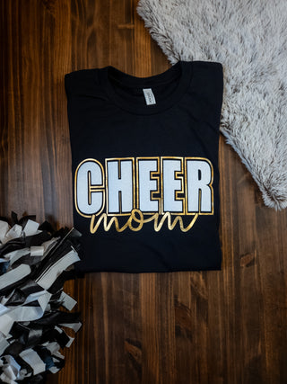 Cheer Mom Black Top With White & Gold Accents