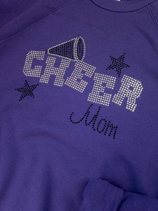 LARGE Cheer Mom Rhinestone Purple Crewneck Sweatshirt