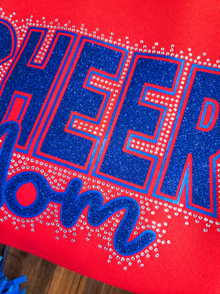 Cheer Mom Rhinestone Red Sponge Fleece Crewneck Sweatshirt