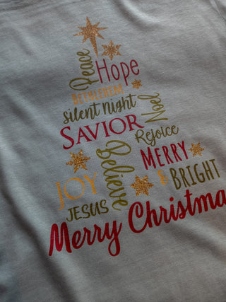 Faith Inspired Christmas Tree Light Green Dyed Tee