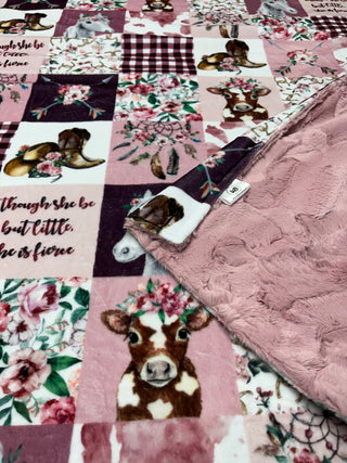 CowGirl in Pink Rosewater Minky Blanket *Choose Size & Backing