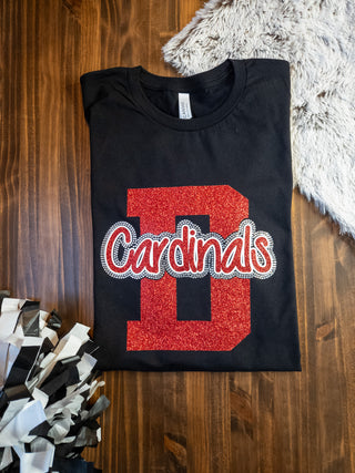 Cardinals D Rhinestone Black Tee
