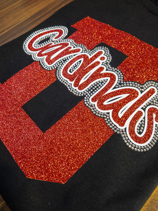 Cardinals D Rhinestone Black Tee