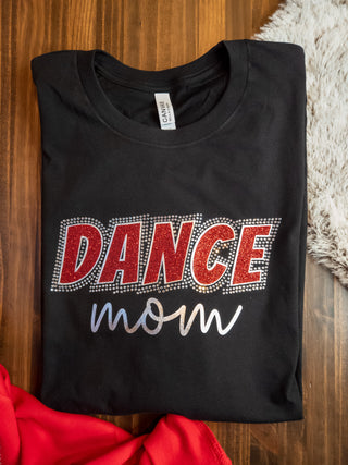 Dance Mom Black Rhinestone Tee -Red Sparkle