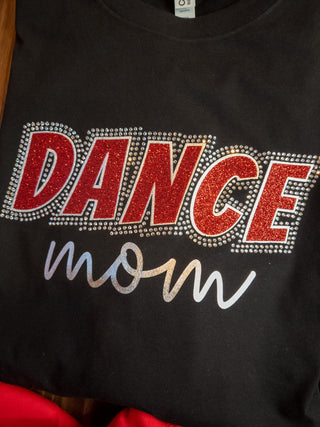 Dance Mom Black Rhinestone Tee -Red Sparkle