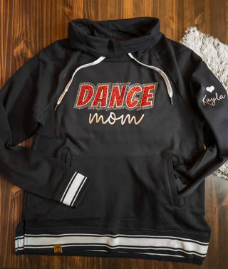 Dance Mom Rhinestone Black Cowl Neck - Red Sparkle