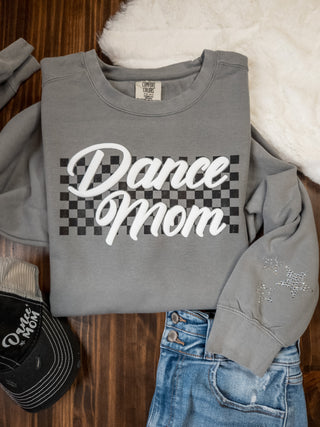 Dance Mom Puff and Rhinestone Dyed Gray Crewneck Sweatshirt