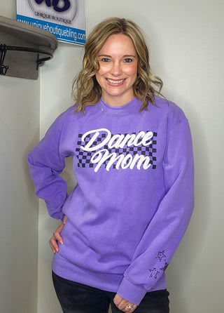 Dance Mom Puff and Rhinestone Dyed Violet Crewneck Sweatshirt