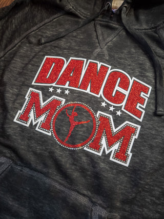 Dance Mom Rhinestone Fleece Hoodie - Red Sparkle