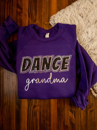 Dance Grandma Rhinestone Purple Sponge Fleece Crewneck Sweatshirt