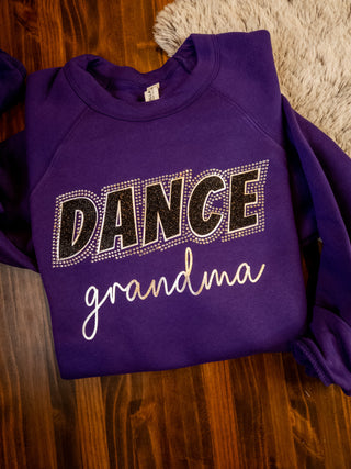 Dance Grandma Rhinestone Purple Sponge Fleece Crewneck Sweatshirt