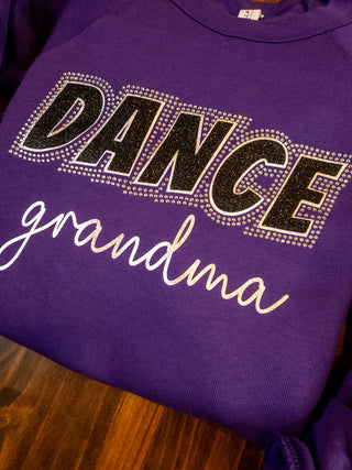 Dance Grandma Rhinestone Purple Sponge Fleece Crewneck Sweatshirt