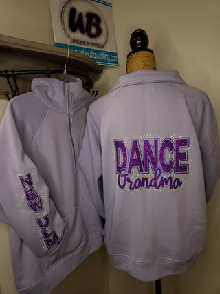 New Ulm Dance Grandma Rhinestone Orchid Half Zip Pullover - Ladies Fit