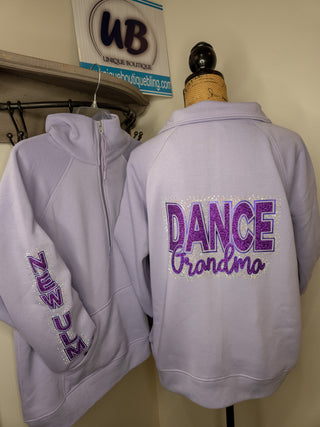 Dance Grandma Rhinestone Orchid Half Zip Pullover - Ladies Fit