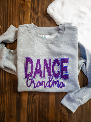 Dance Grandma Rhinestone Heather Gray Plush Crewneck Sweatshirt - Purple Accents