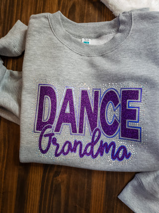Dance Grandma Rhinestone Heather Gray Plush Crewneck Sweatshirt - Purple Accents