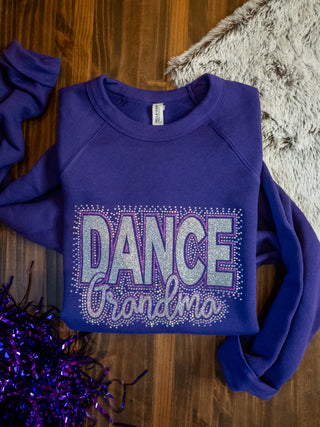 Dance Grandma Rhinestone Purple Sponge Fleece Crewneck Sweatshirt