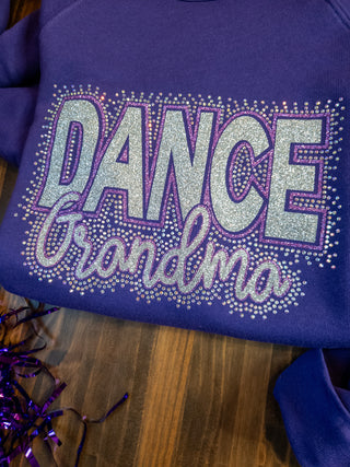 Dance Grandma Rhinestone Purple Sponge Fleece Crewneck Sweatshirt