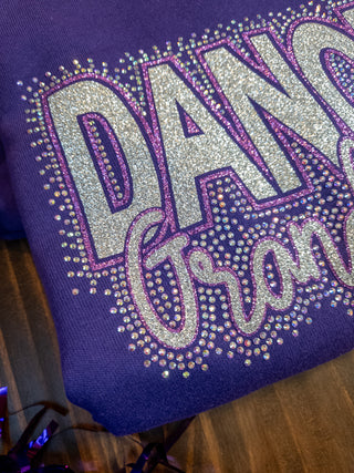 Dance Grandma Rhinestone Purple Sponge Fleece Crewneck Sweatshirt