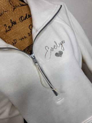 Dance Mom Rhinestone Bleached Linen Half Zip Pullover - Ladies Fit