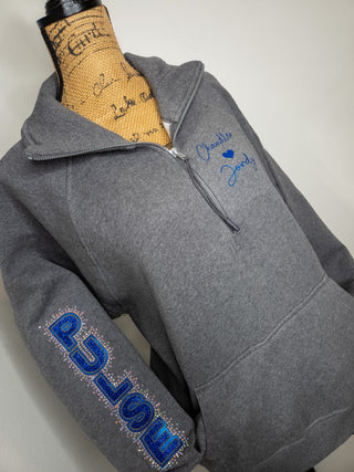 Pulse Dance Mom Rhinestone Dark Heather Gray Half Zip Pullover - Ladies Fit