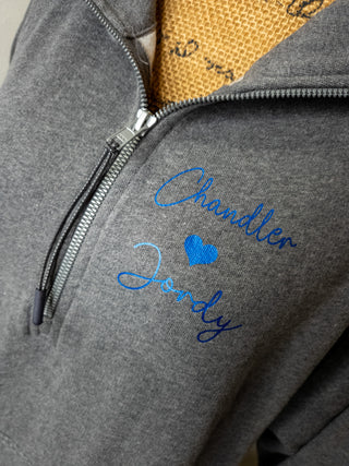 Pulse Dance Mom Rhinestone Dark Heather Gray Half Zip Pullover - Ladies Fit