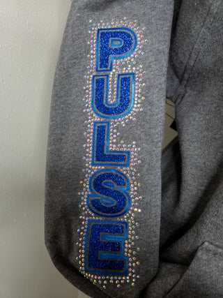 Pulse Dance Mom Rhinestone Dark Heather Gray Half Zip Pullover - Ladies Fit