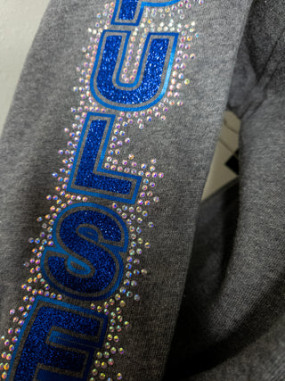 Pulse Dance Mom Rhinestone Dark Heather Gray Half Zip Pullover - Ladies Fit