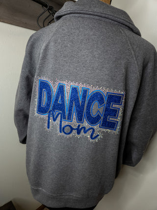 Pulse Dance Mom Rhinestone Dark Heather Gray Half Zip Pullover - Ladies Fit