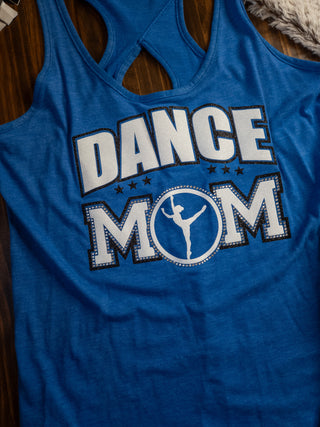 MEDIUM Dance Mom Rhinestone Blue Keyhole Tank