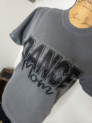 Dance Mom Rhinestone Pepper Dyed Tee With Rhinestone Sleeves
