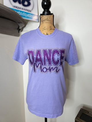 Dance Mom Rhinestone Violet Dyed Tee With Rhinestone Sleeves