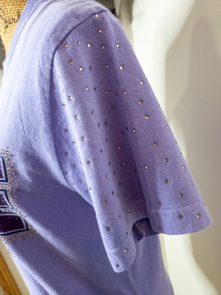 Dance Mom Rhinestone Violet Dyed Tee With Rhinestone Sleeves