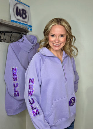 New Ulm Dance Mom Rhinestone Orchid Half Zip Pullover - Ladies Fit