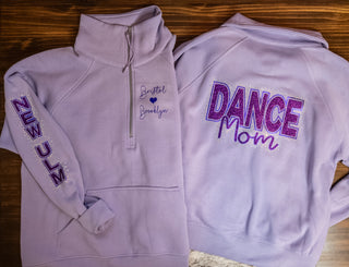 New Ulm Dance Mom Rhinestone Orchid Half Zip Pullover - Ladies Fit