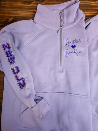 New Ulm Dance Mom Rhinestone Orchid Half Zip Pullover - Ladies Fit