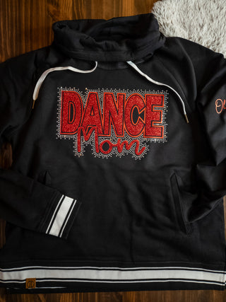 Dance Mom Rhinestone Black Cowl Neck - Red Accents