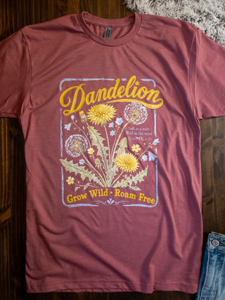 Dandelion Grow Wild Roam Free Heather Mauve Tee