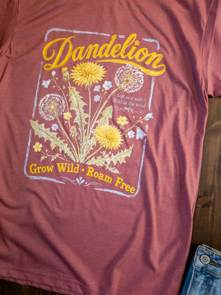 Dandelion Grow Wild Roam Free Heather Mauve Tee