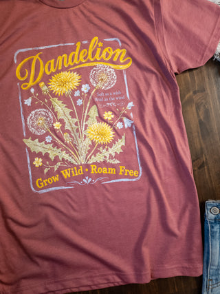 Dandelion Grow Wild Roam Free Heather Mauve Tee