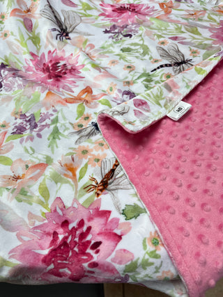 Dragonfly Minky Blanket w/Hot Pink Minky backing - Ready to Ship
