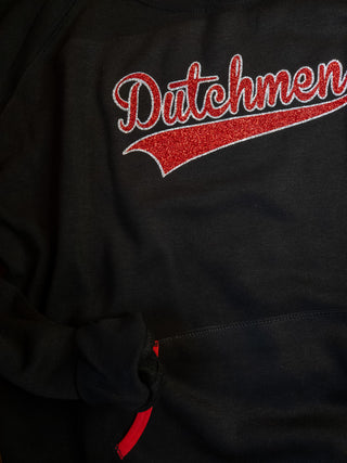 Dutchmen Black and Red Varsity Crewneck - Ladies Fit