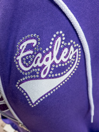 Eagles Rhinestone Purple Sponge Fleece Zip-Up Hoodie