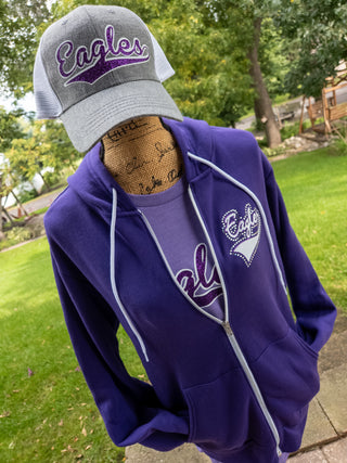 Eagles Rhinestone Purple Sponge Fleece Zip-Up Hoodie