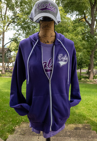 Eagles Rhinestone Purple Sponge Fleece Zip-Up Hoodie