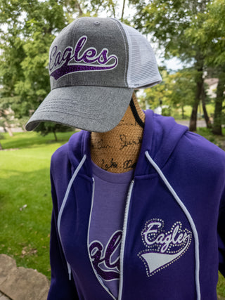 Eagles Rhinestone Purple Sponge Fleece Zip-Up Hoodie